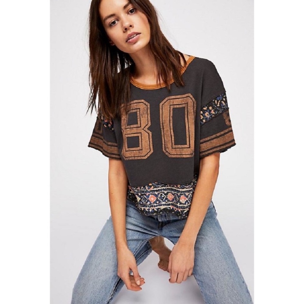 FREE PEOPLE football jersey crop tee shirt